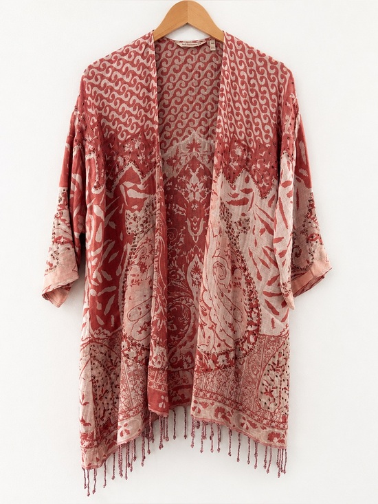 Soft Surroundings Sweaters - Soft Surroundings Boho Kimono Cardigan Fringe Tassel Open Front Pink S/M